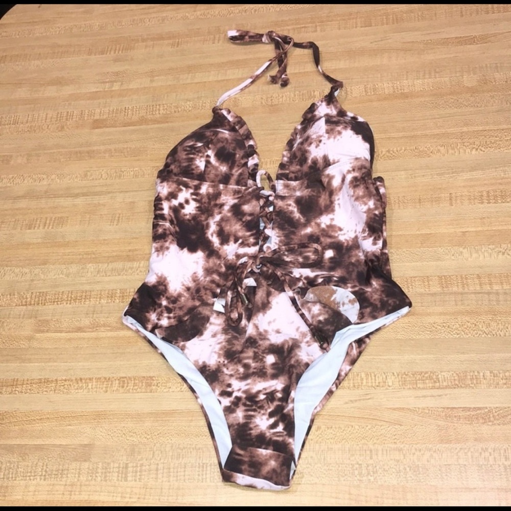 Sexy Brown & Pink Tie Dye One Piece Bathing Suit